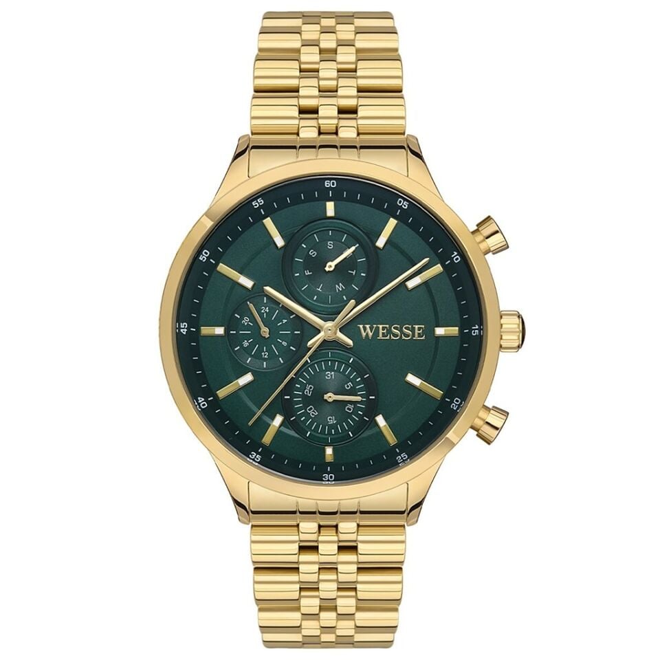 Wesse WWG207404 Quartz Çelik Altın Rengi Yeşil Kadran 43 Mm Erkek Kol Saati