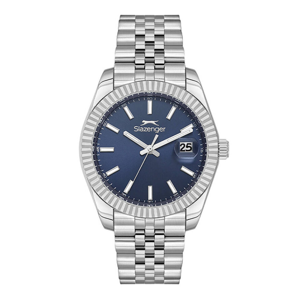 Slazenger SL.09.2509.1.03 Quartz Çelik Gri Mavi Kadran 42 Mm Erkek Kol Saati