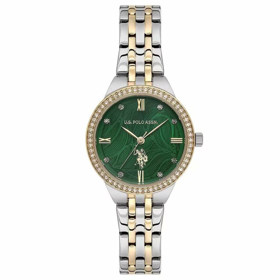 U.s. Polo Assn. USPA2134-01 Quartz Çelik Gri Altın Rengi Yeşil Kadran 30 Mm Kadın Kol Saati