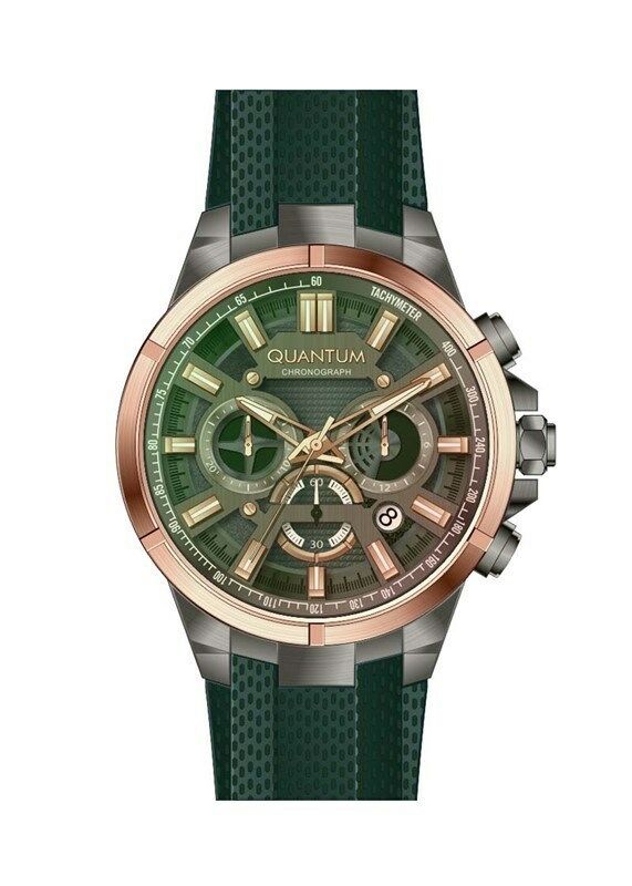 Quantum TTG1003.075 Quartz Yeşil Silikon Kronolu 47 Mm Erkek Kol Saati