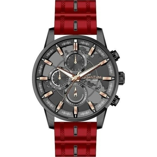 Quantum TTG1037.068 Quartz Titanyum Kasa Silikon Kırmızı Multifonksiyon 45 Mm Erkek Kol Saati