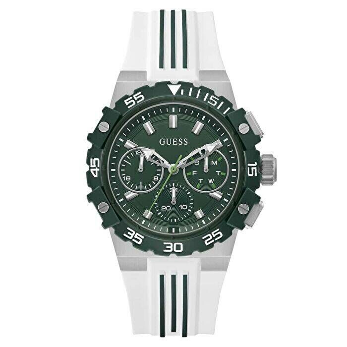 Guess GUGW1059G1 Quartz Silikon Beyaz Yeşil Kadran 43 Mm Erkek Kol Saati Erkek Kol Saati
