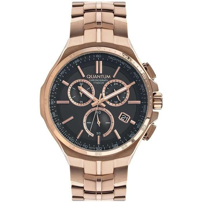 Quantum TTG912.450 Quartz Kronograflı Titanyum Kasa Çelik Rose Gold Kahverengi Kadran 47 Mm Erkek Kol Saati