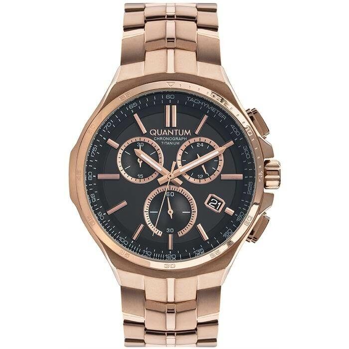 Quantum TTG912.450 Quartz Kronograflı Titanyum Kasa Çelik Rose Gold Kahverengi Kadran 47 Mm Erkek Kol Saati