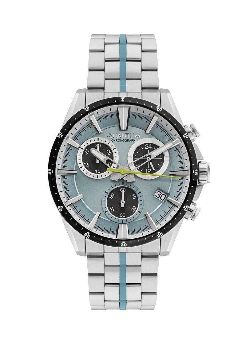 Quantum PWG1108.300 Quartz Kronograflı Çelik Gri Açık Mavi Kadran 46 Mm Erkek Kol Saati