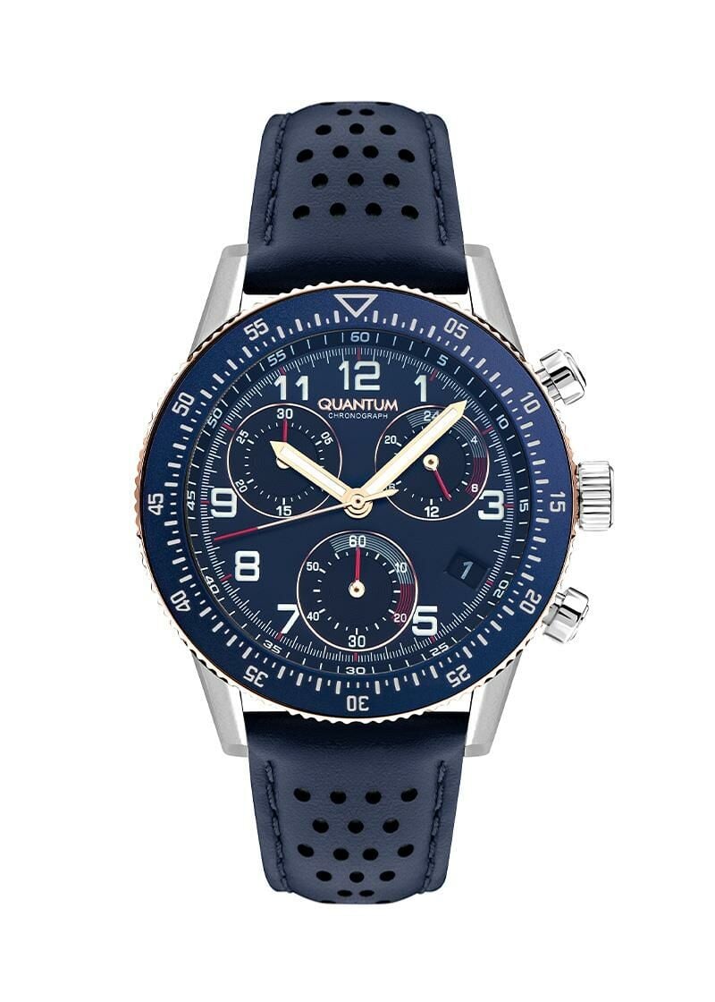 Quantum PWG1118.599 Quartz Kronograflı Deri Lacivert 45 Mm Erkek Kol Saati