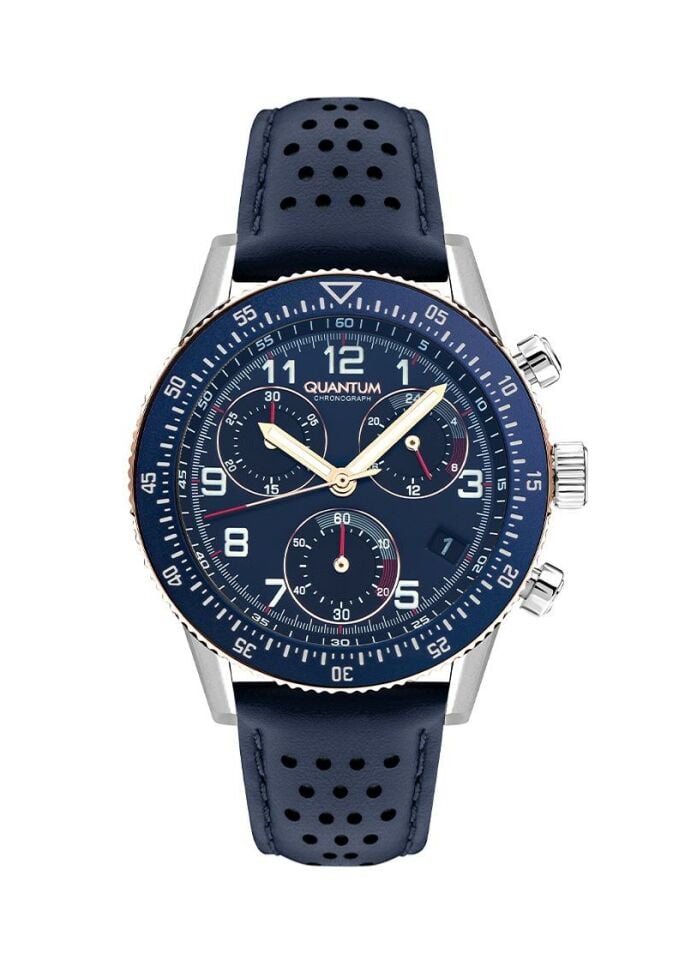 Quantum PWG1118.599 Quartz Kronograflı Deri Lacivert 45 Mm Erkek Kol Saati