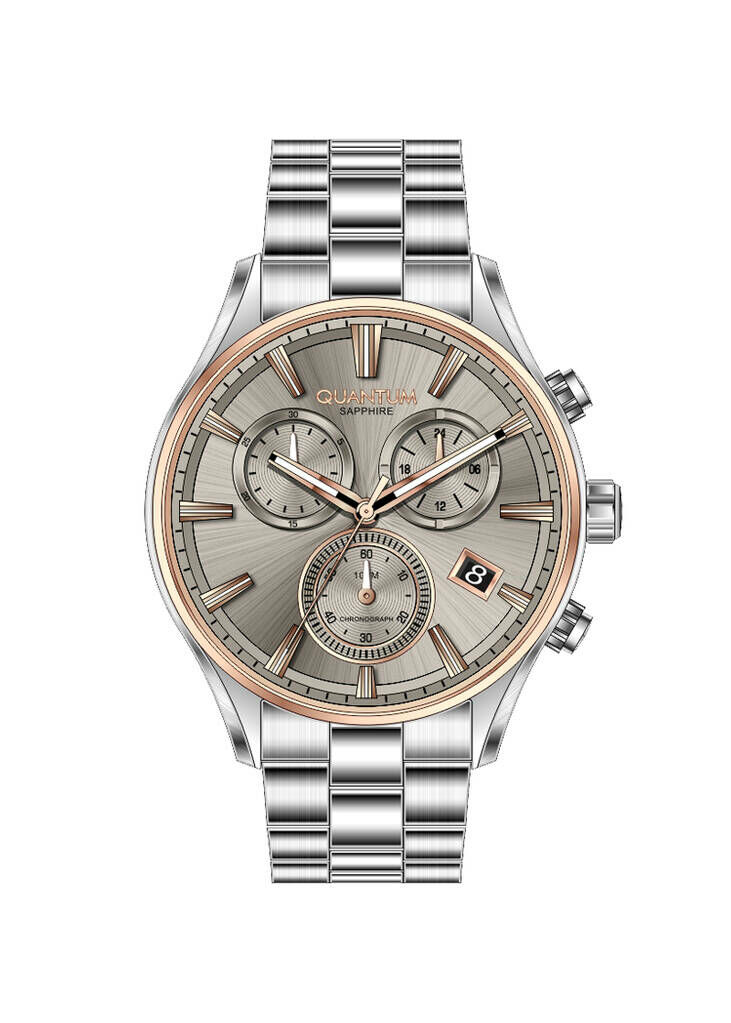 Quantum PWG1193.560 Quartz Çelik Gri Bej Kadran Safir Cam 10 Atm 44 Mm Erkek Kol Saati