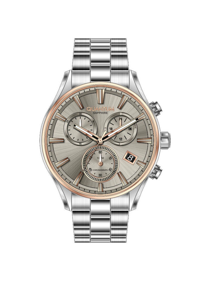 Quantum PWG1193.560 Quartz Çelik Gri Bej Kadran Safir Cam 10 Atm 44 Mm Erkek Kol Saati