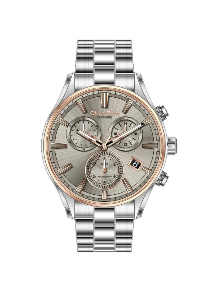 Quantum PWG1193.560 Quartz Çelik Gri Bej Kadran Safir Cam 10 Atm 44 Mm Erkek Kol Saati