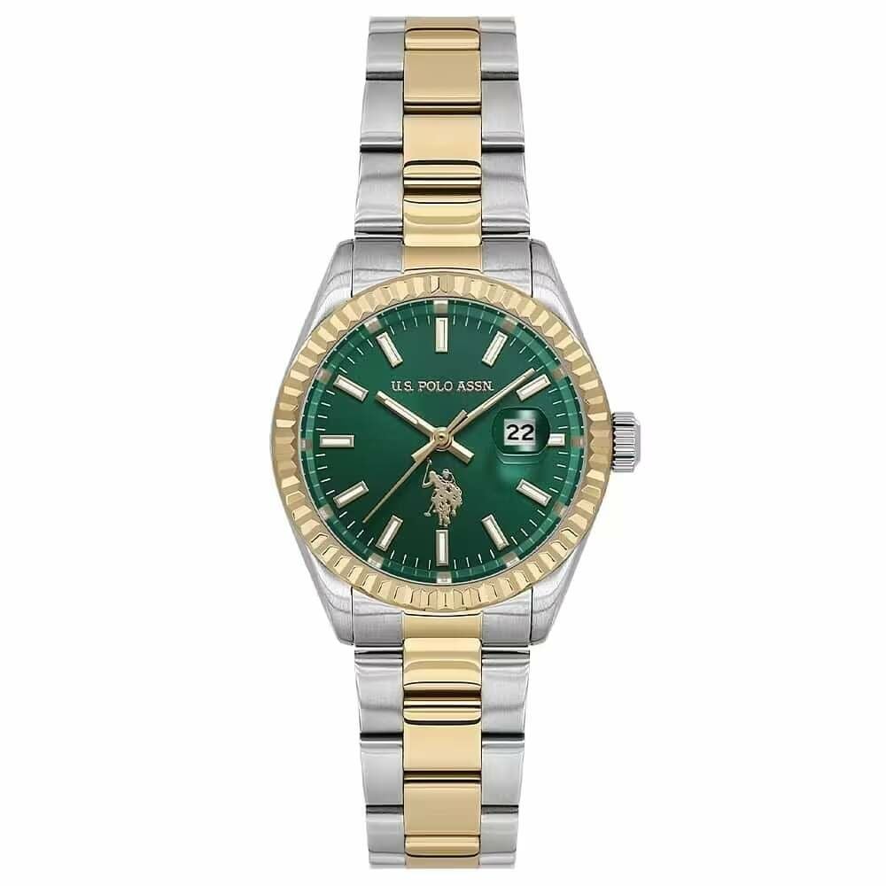 U.s. Polo Assn. USPA2140-03 Quartz Çelik Gri Altın Rengi Yeşil Kadran 32 Mm Kadın Kol Saati