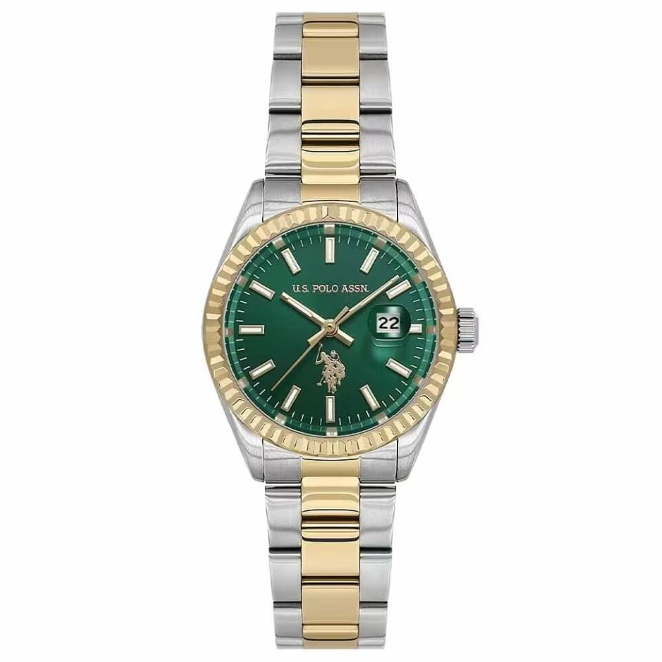 U.s. Polo Assn. USPA2140-03 Quartz Çelik Gri Altın Rengi Yeşil Kadran 32 Mm Kadın Kol Saati