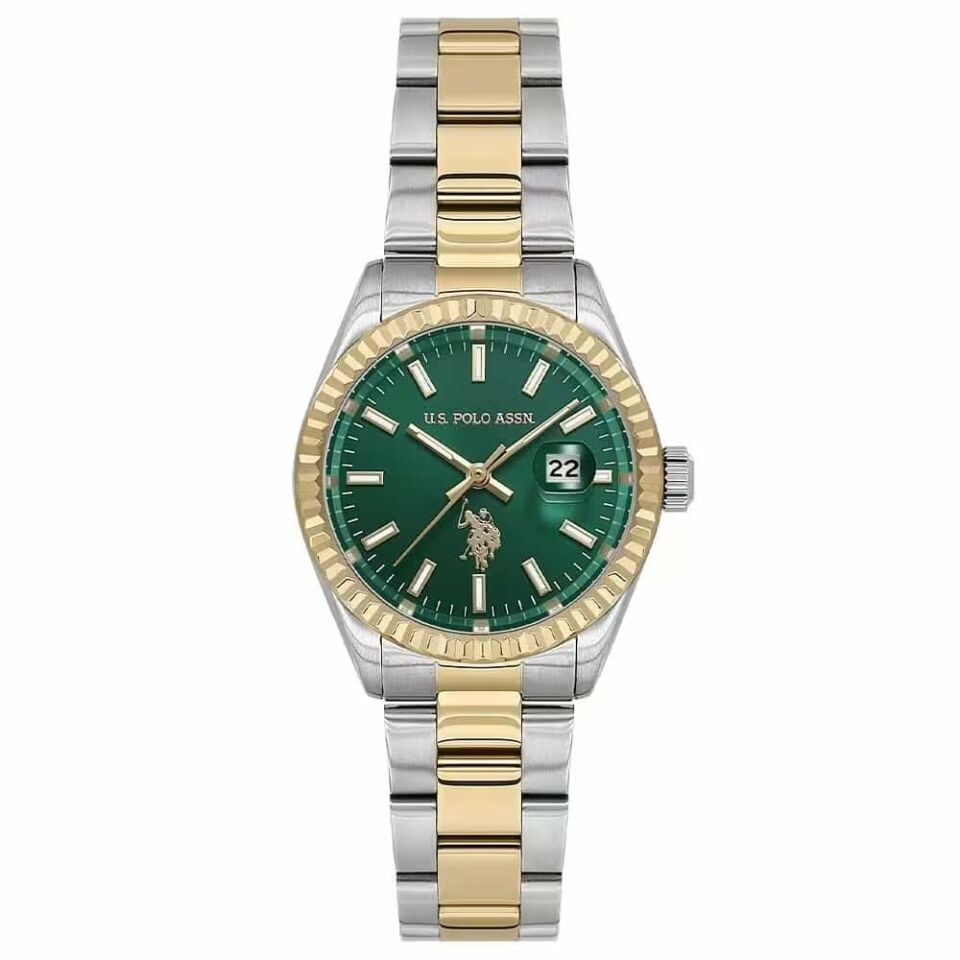 U.s. Polo Assn. USPA2140-03 Quartz Çelik Gri Altın Rengi Yeşil Kadran 32 Mm Kadın Kol Saati
