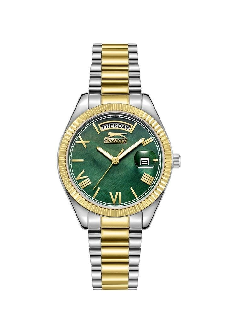 Slazenger SL.09.2338.4.08 Quartz Çelik Altın/Gri Yeşil Kadran 34 Mm Kadın Kol Saati